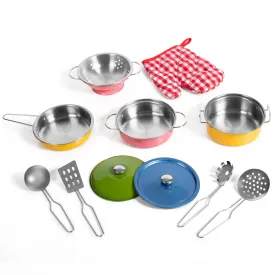 11 Piece Stainless Steel Colorful Pretend Dishes