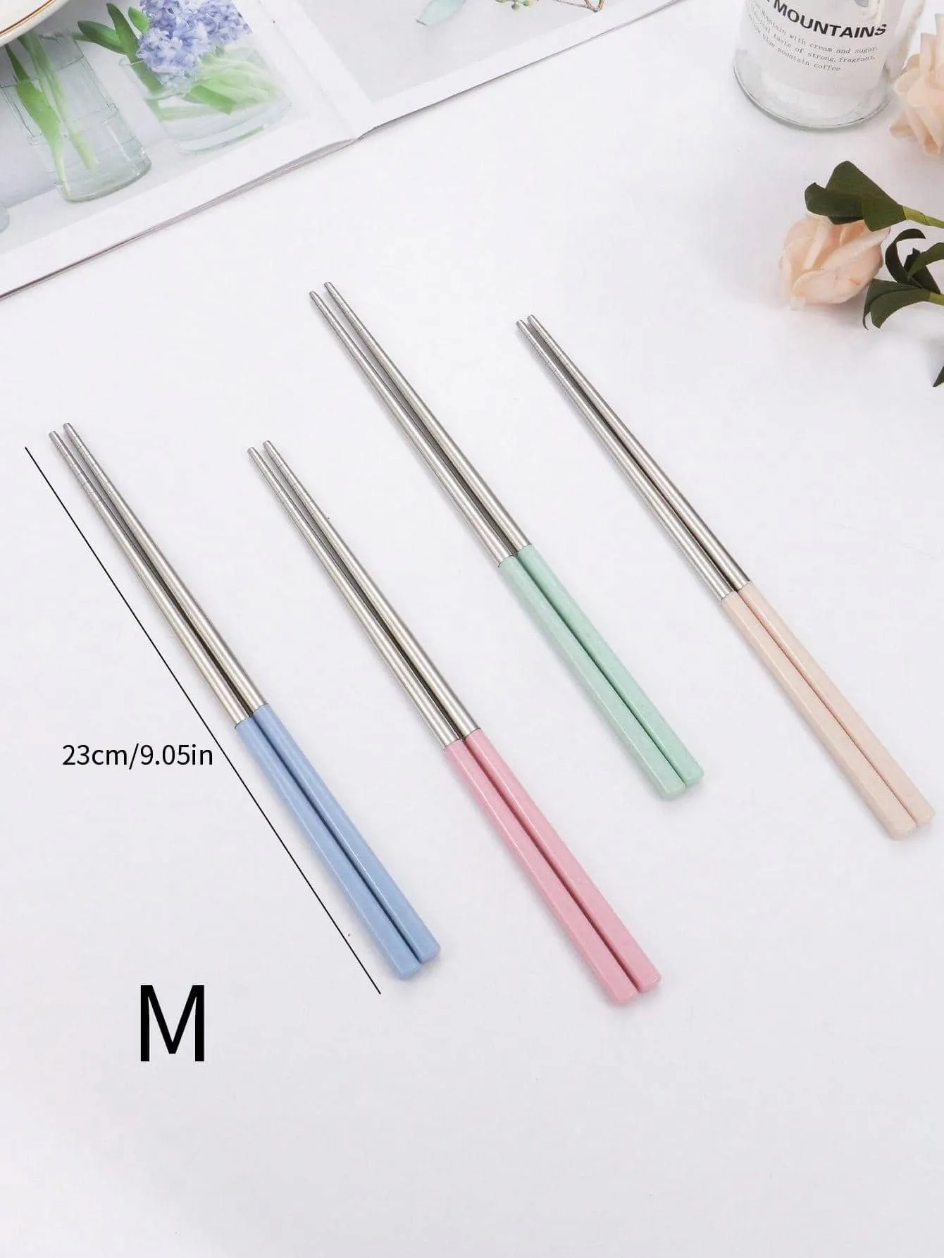 1pair Two Tone Stainless Steel Chopsticks, Pink Chopsticks For Home