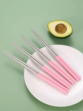 1pair Two Tone Stainless Steel Chopsticks, Pink Chopsticks For Home