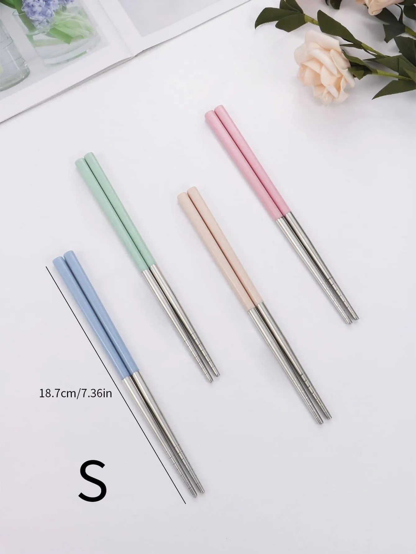 1pair Two Tone Stainless Steel Chopsticks, Pink Chopsticks For Home