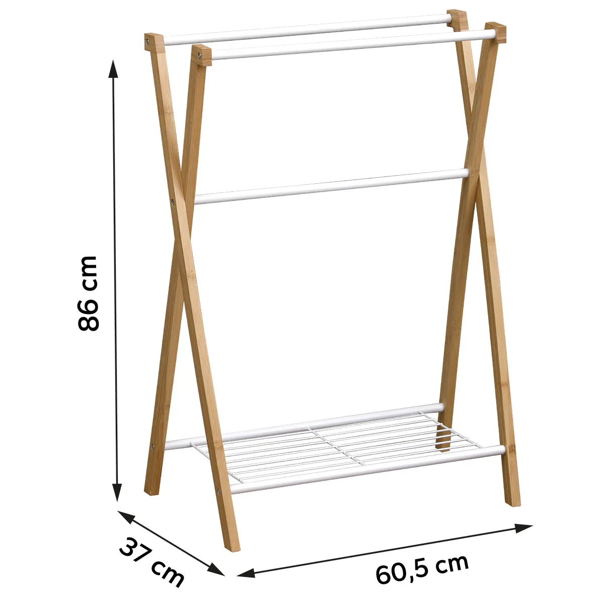 Bamboo/Metal Towel Rack With Three Bars And One Shelf - Bamboo/White
