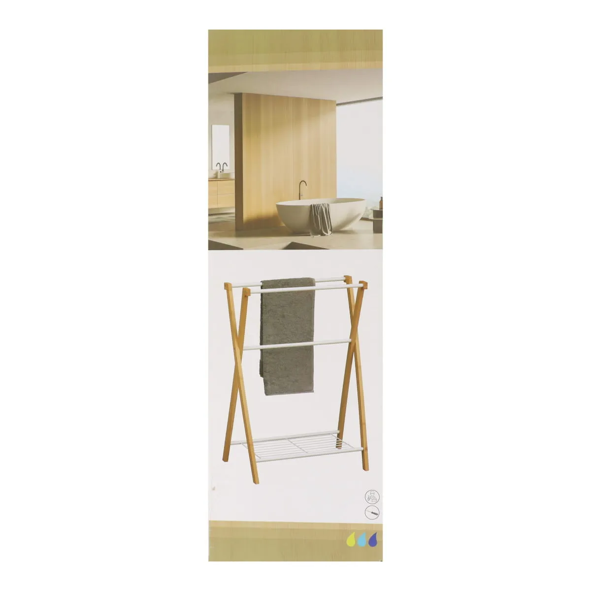 Bamboo/Metal Towel Rack With Three Bars And One Shelf - Bamboo/White