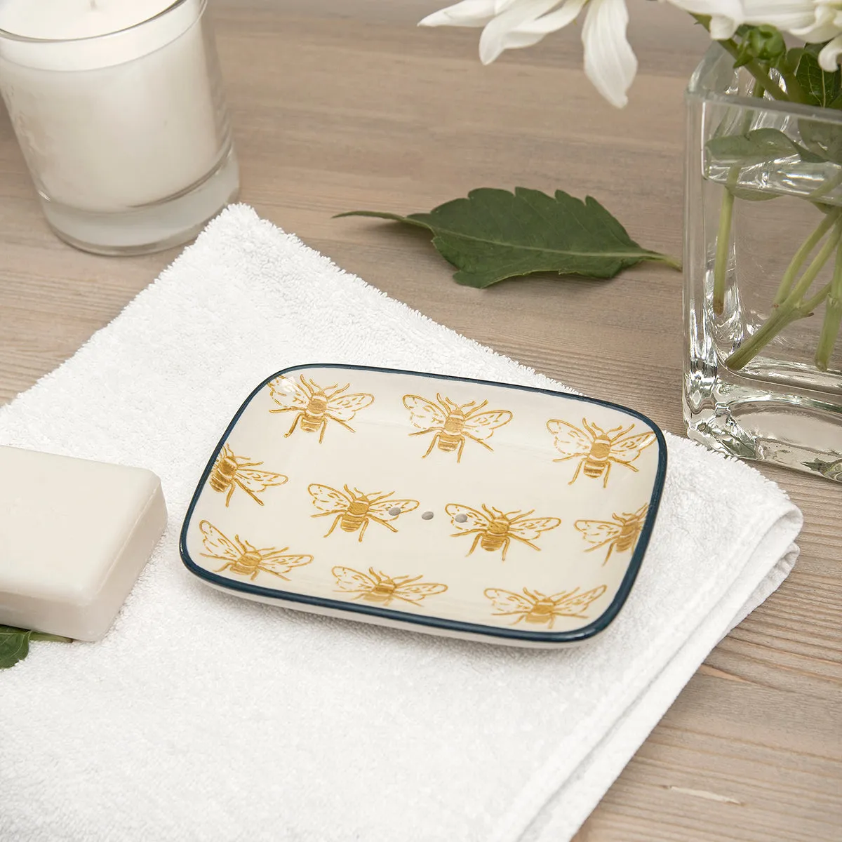 Bees Stoneware Soap Dish