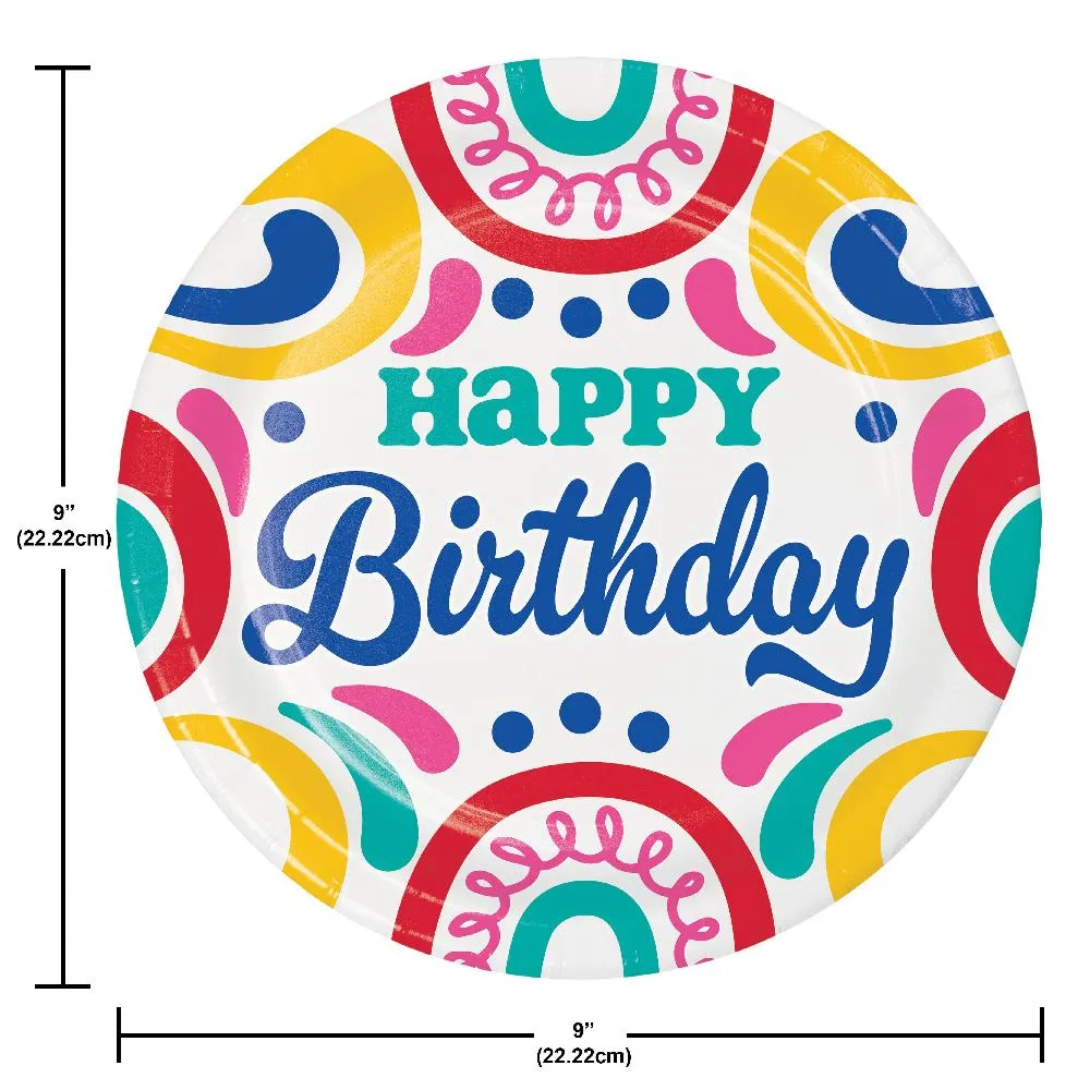 Bulk Pack of 16 Birthday Swirls Dinner Plates
