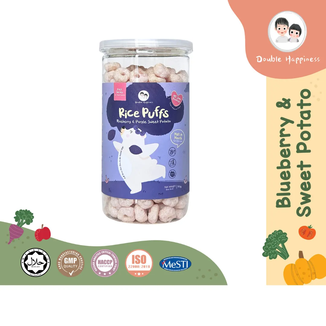 Double Happiness Rice Puff 50g - Blueberry & Purple Sweet Potato