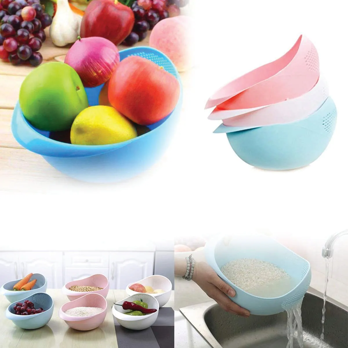 Kitchen Plastic big Rice Bowl Strainer Perfect Size for Storing and Straining