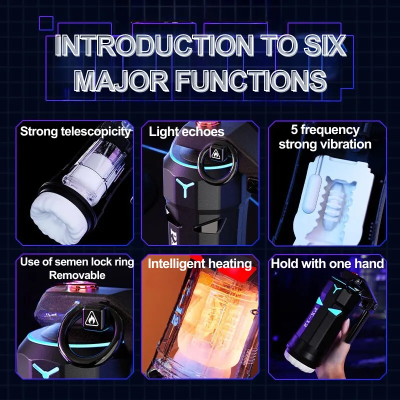 Lurevibe - Aircraft Cup Male Masturbation Device with Telescopic Vibration and Heating, High-Explosive Grenade Design