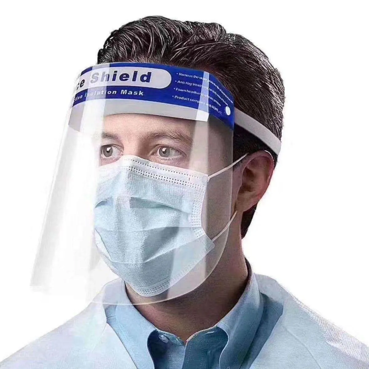 Protective visor face shield with white foam headband