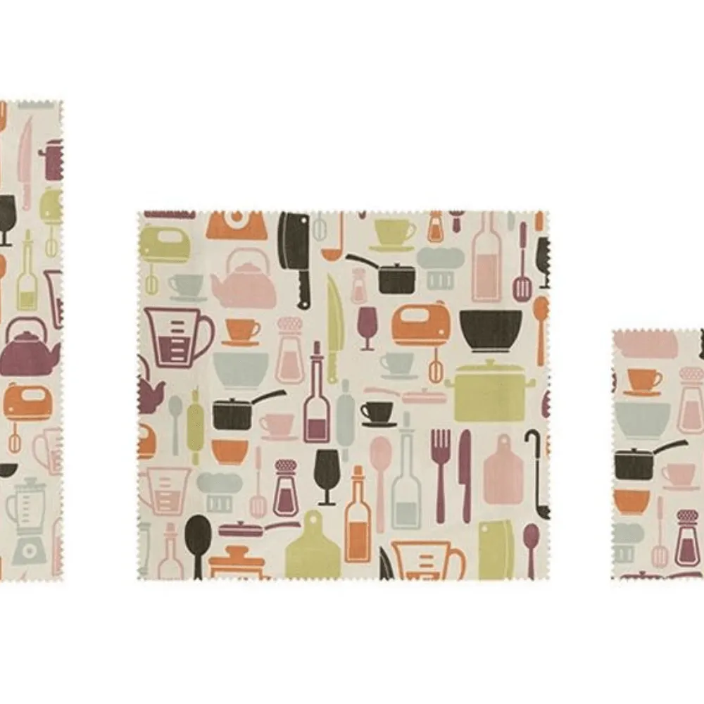 Reusable Fabric Beeswax Food Wraps with Prints (Set of 3)