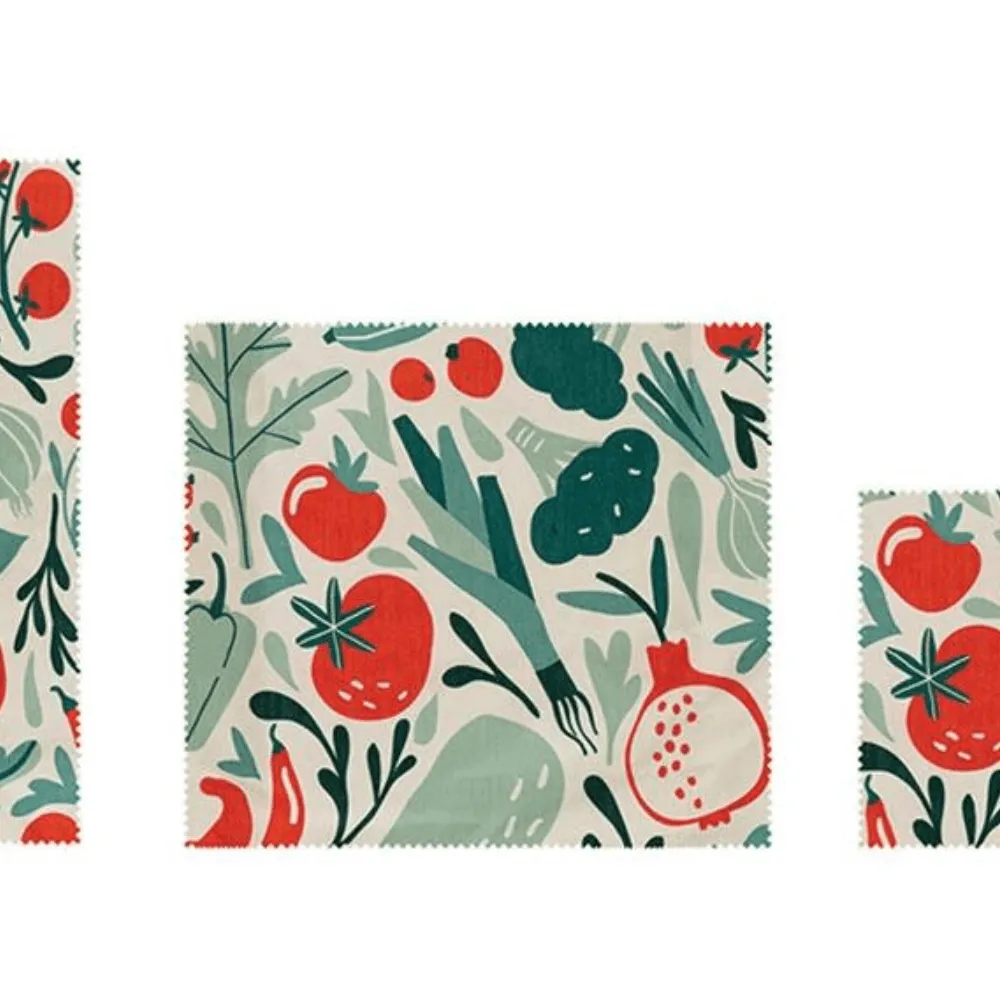 Reusable Fabric Beeswax Food Wraps with Prints (Set of 3)