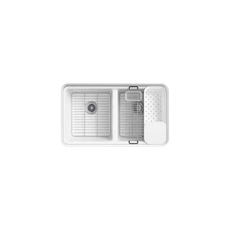 Riverby 22" x 33" x 9.63" Enameled Cast Iron Double Basin Undermount Kitchen Sink in White