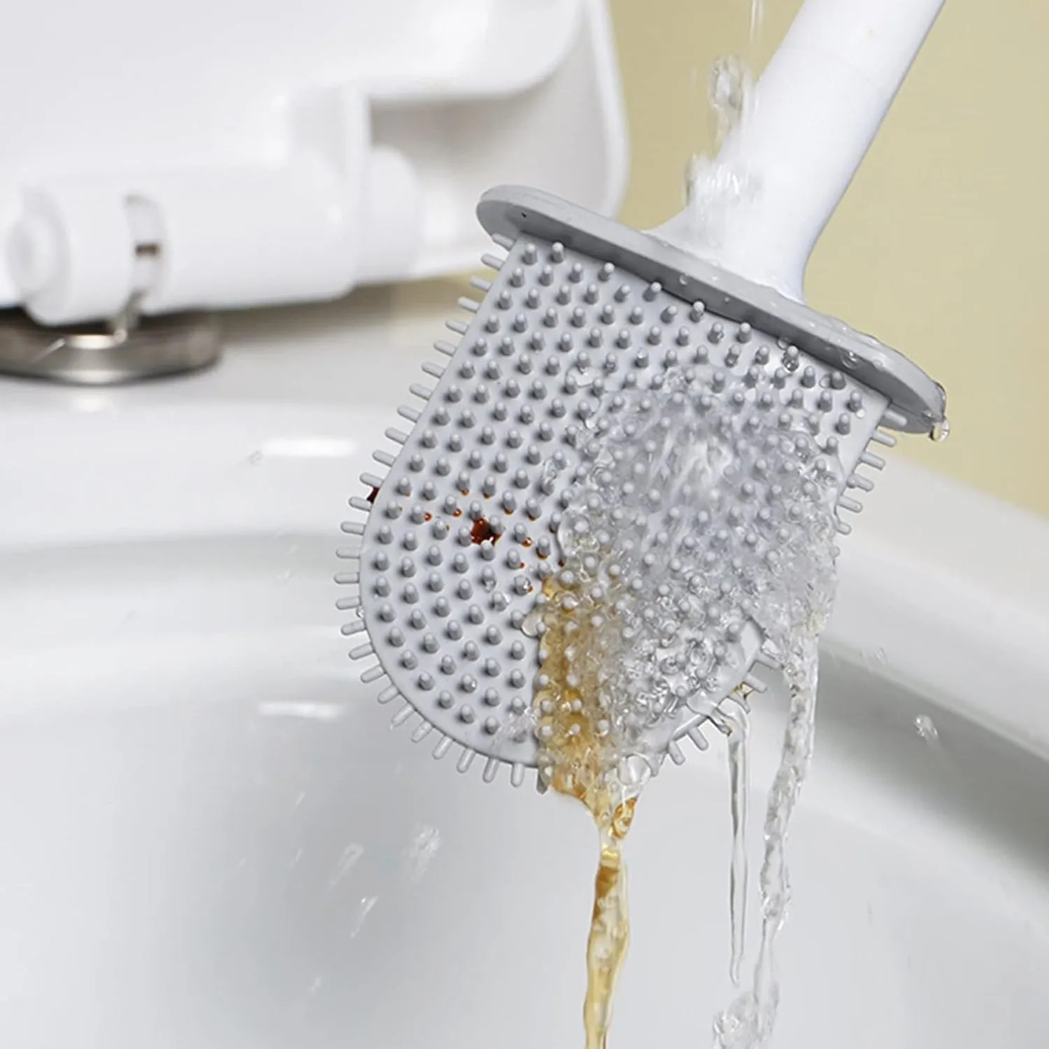 Silicone Toilet Brush with Holder Stand for Bathroom Cleaning