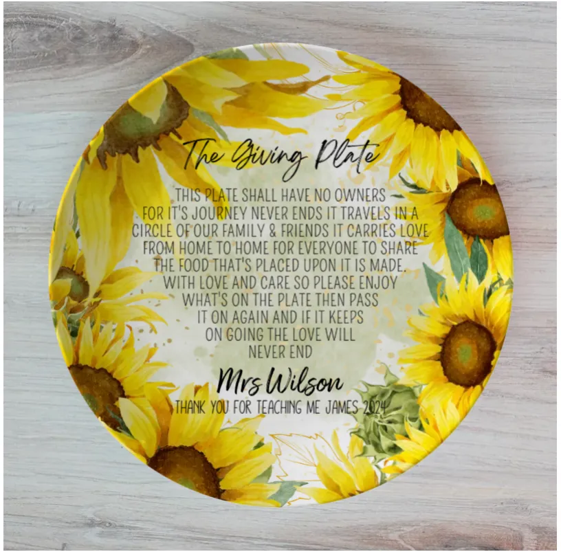 Sunflower Personalised The Giving Plate Set of 2 Plate, Choose Individual Plates or both the Same