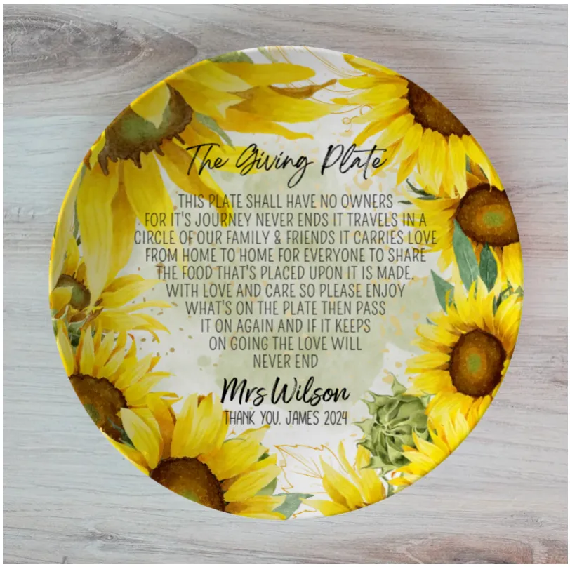 Sunflower Personalised The Giving Plate Set of 2 Plate, Choose Individual Plates or both the Same