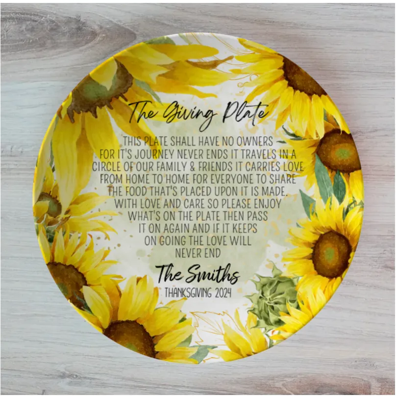 Sunflower Personalised The Giving Plate Set of 2 Plate, Choose Individual Plates or both the Same