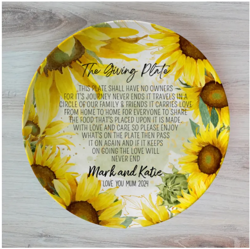 Sunflower Personalised The Giving Plate Set of 2 Plate, Choose Individual Plates or both the Same