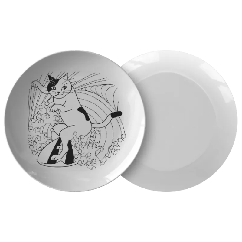 White Black Kitty Dinner Plate